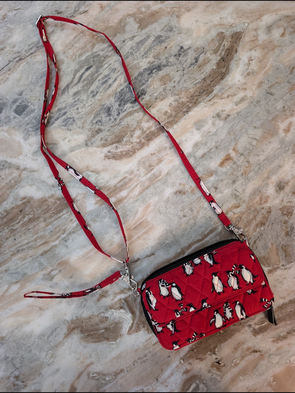 Vera Bradley All-In-One Crossbody Wristlet — "Playful Penguins Red" (Retired)